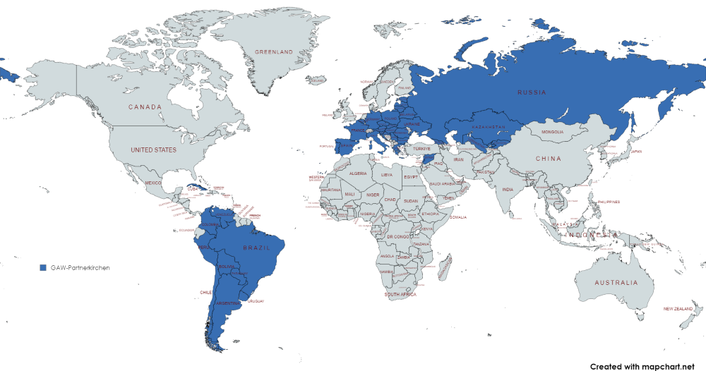 Weltkarte GAW-Partnerkirchen
